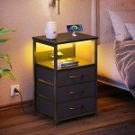 Stylish Black Nightstand Set with Charging Station
