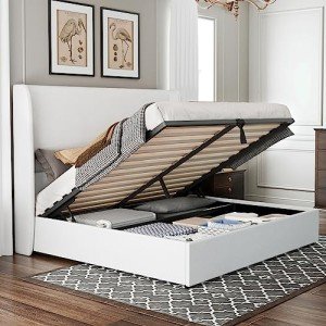 Queen Size Lift Up Storage Bed Frame – White