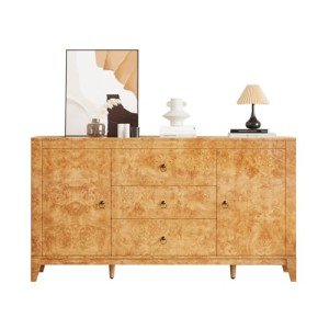 Blond Burl Mid-Century Modern Sideboard Buffet Cabinet