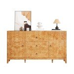 Blond Burl Mid-Century Modern Sideboard Buffet Cabinet