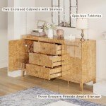 Blond Burl Mid-Century Modern Sideboard Buffet Cabinet
