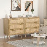 Modern 3 Drawer Rattan Dresser in Rustic Oak