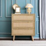 Modern 3 Drawer Rattan Dresser in Rustic Oak