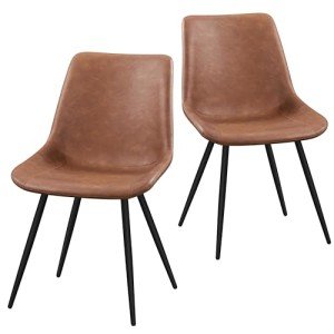 Set of 2 Modern Upholstered Dining Chairs, Brown
