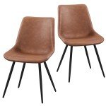 Set of 2 Modern Upholstered Dining Chairs, Brown