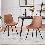 Set of 2 Modern Upholstered Dining Chairs, Brown
