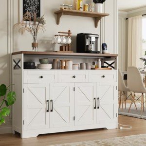 51" White Farmhouse Buffet Sideboard Cabinet