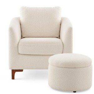 COLAMY Cream Memory Foam Accent Chair & Ottoman
