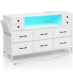 LED Dresser with Power Outlets and Drawers
