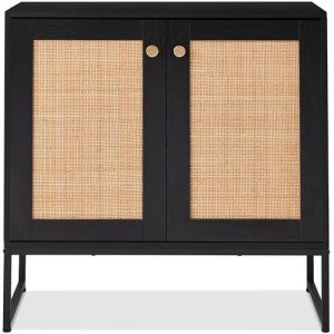 Rattan Storage Cabinet with Two Doors - Black