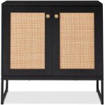 Rattan Storage Cabinet with Two Doors - Black