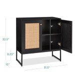 Rattan Storage Cabinet with Two Doors - Black