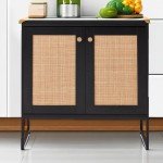 Rattan Storage Cabinet with Two Doors - Black