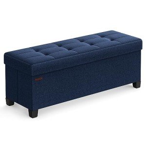 SONGMICS Foldable Storage Ottoman Bench in Midnight Blue