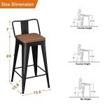 Set of 4 Modern 24" Black Metal Bar Stools