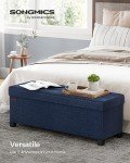 SONGMICS Foldable Storage Ottoman Bench in Midnight Blue