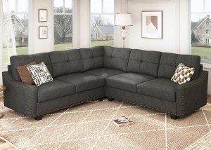 HONBAY L-Shaped Convertible Sectional Sofa - Dark Grey
