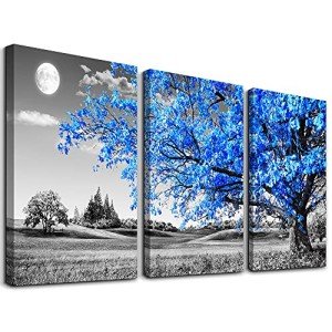 Black and White Tree Moon Canvas Wall Art