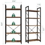 Tall 5-Tier Rustic Brown Bookshelf for Home