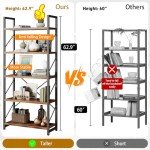 Tall 5-Tier Rustic Brown Bookshelf for Home