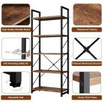 Tall 5-Tier Rustic Brown Bookshelf for Home