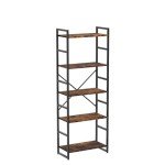 Tall 5-Tier Rustic Brown Bookshelf for Home