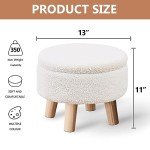 Round Velvet Storage Ottoman with Wood Legs (Cream)
