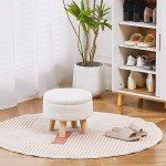 Round Velvet Storage Ottoman with Wood Legs (Cream)