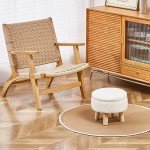Round Velvet Storage Ottoman with Wood Legs (Cream)