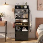 LIKIMIO Vintage Black Nightstand with Charging Station