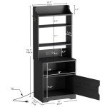 LIKIMIO Vintage Black Nightstand with Charging Station