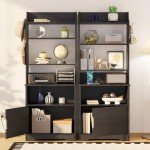 LIKIMIO Vintage Black Nightstand with Charging Station