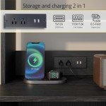 LIKIMIO Vintage Black Nightstand with Charging Station