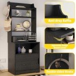 LIKIMIO Vintage Black Nightstand with Charging Station