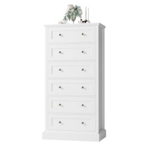 Stylish 6 Drawer White Tall Dresser with Handles