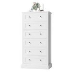 Stylish 6 Drawer White Tall Dresser with Handles