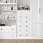 Stylish 6 Drawer White Tall Dresser with Handles