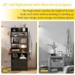 LIKIMIO Vintage Black Nightstand with Charging Station