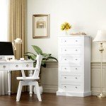 Stylish 6 Drawer White Tall Dresser with Handles