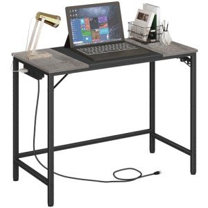 Modern Computer Desk with Power Outlet and Hooks