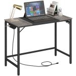 Modern Computer Desk with Power Outlet and Hooks