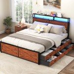 King Size Bed Frame with Storage Drawers & LED