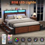 King Size Bed Frame with Storage Drawers & LED