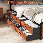 King Size Bed Frame with Storage Drawers & LED