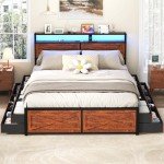 King Size Bed Frame with Storage Drawers & LED