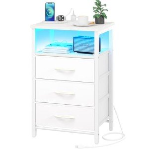 Yoobure LED Nightstand with Charging Station and Drawers
