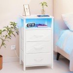 Yoobure LED Nightstand with Charging Station and Drawers