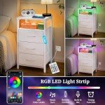 Yoobure LED Nightstand with Charging Station and Drawers