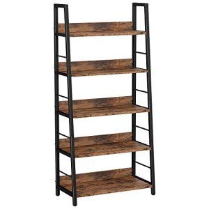 Industrial 5-Tier Ladder Bookshelf with Metal Frame