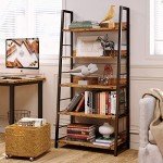 Industrial 5-Tier Ladder Bookshelf with Metal Frame